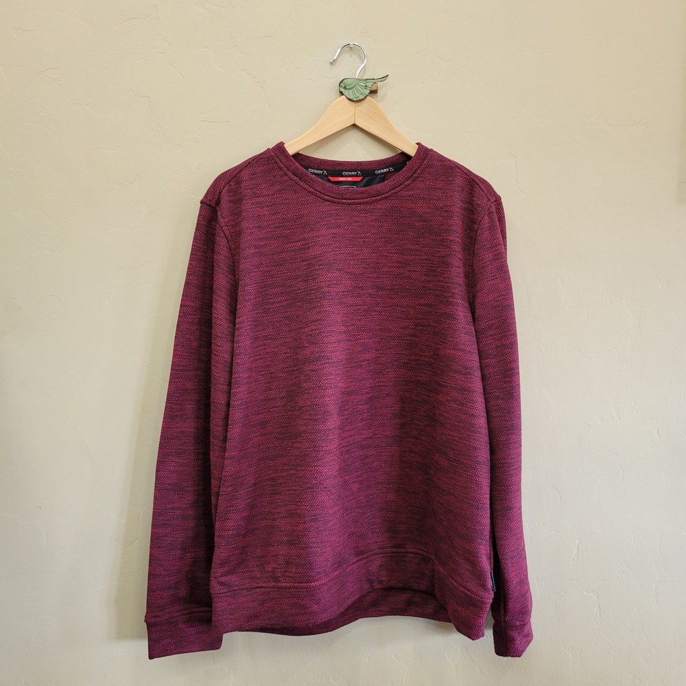 Gerry Mens Textured Crewneck Sweatshirt Burgundy Red Knit Large